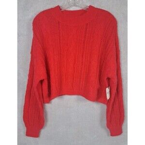 NWT Arizona Jean Co. Womens Red Roomy Cropped Sweater XS Cable Knit Wool Mohair
